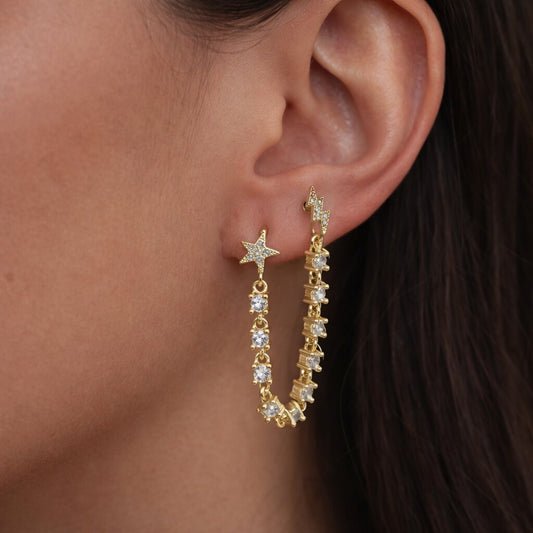 Star Celeste connected Chain Earing - PINKXLUXE