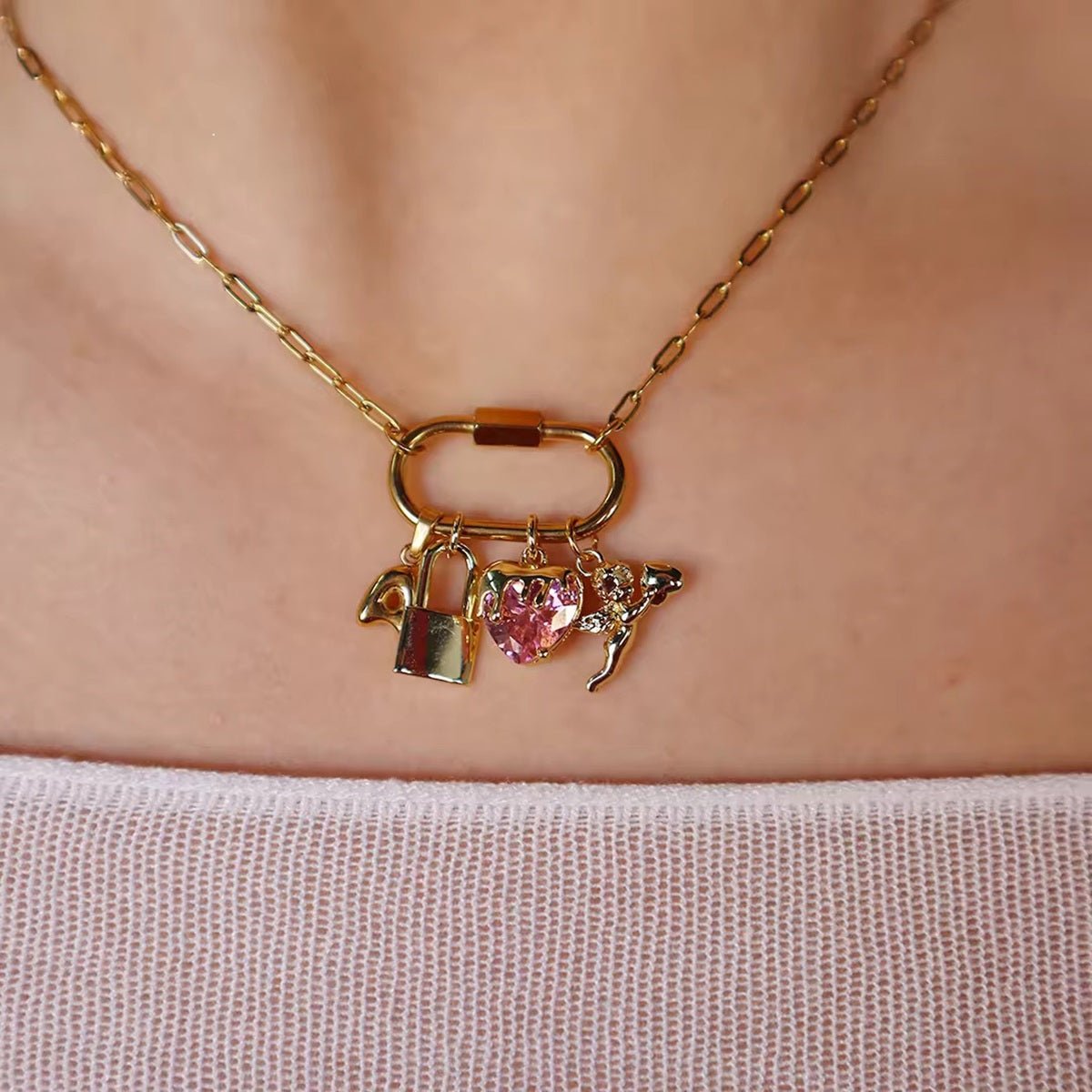 Charm Lock Chain Oval (Add Charms Below) - PINKXLUXE